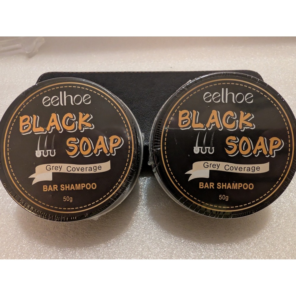 2 Pack Eelhoe Black Soap Bar Shampoo Grey Coverage 50g Each Hair Darkening Soap